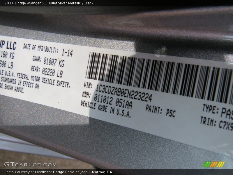 Billet Silver Metallic / Black 2014 Dodge Avenger SE