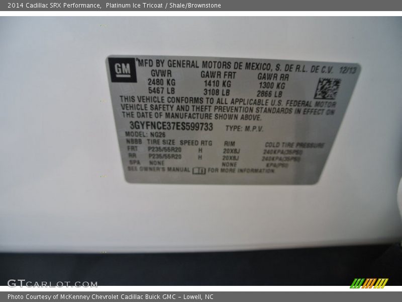 Platinum Ice Tricoat / Shale/Brownstone 2014 Cadillac SRX Performance
