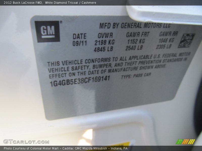 White Diamond Tricoat / Cashmere 2012 Buick LaCrosse FWD
