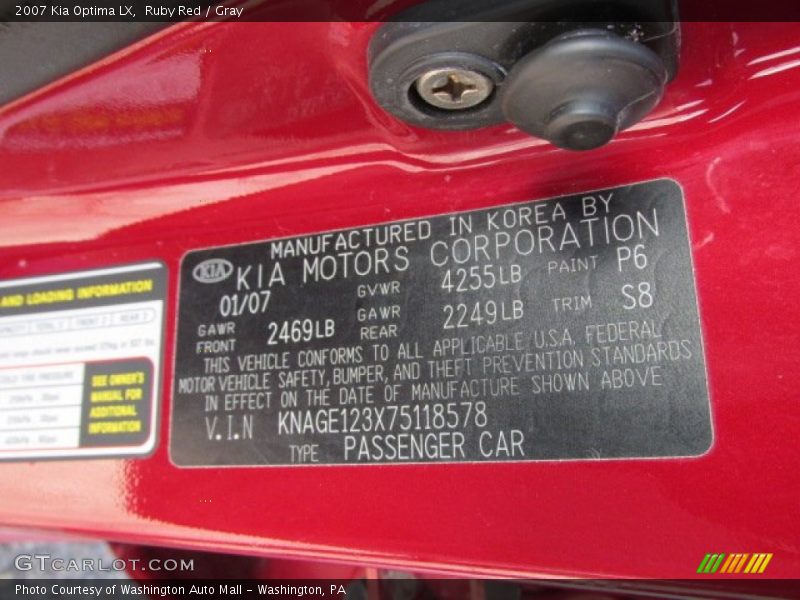 Ruby Red / Gray 2007 Kia Optima LX