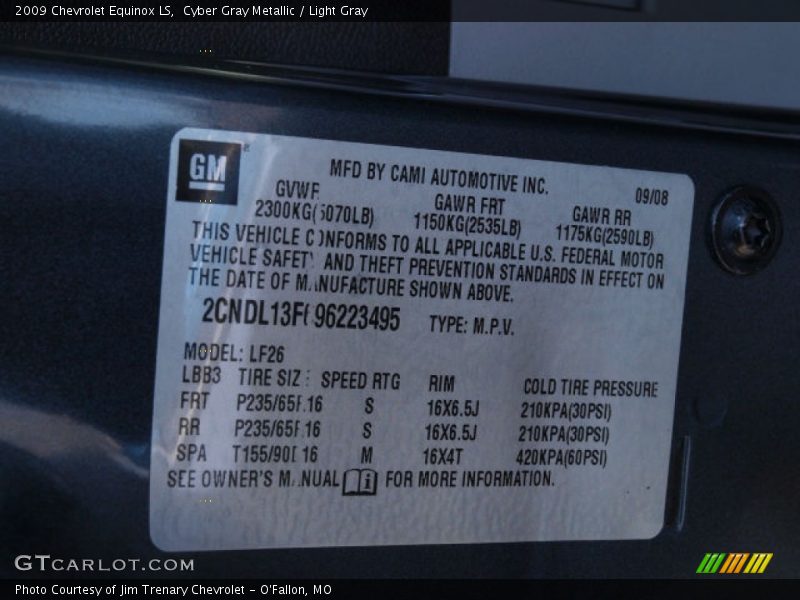 Cyber Gray Metallic / Light Gray 2009 Chevrolet Equinox LS