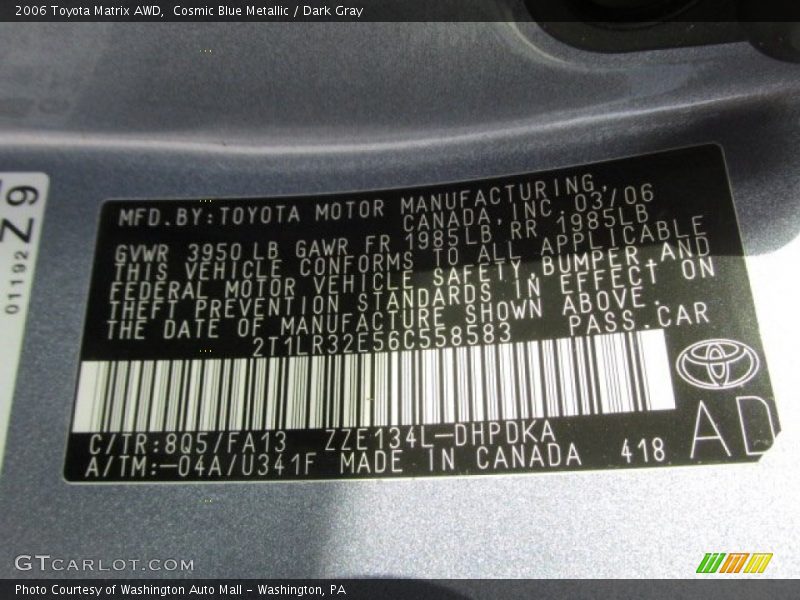 Cosmic Blue Metallic / Dark Gray 2006 Toyota Matrix AWD