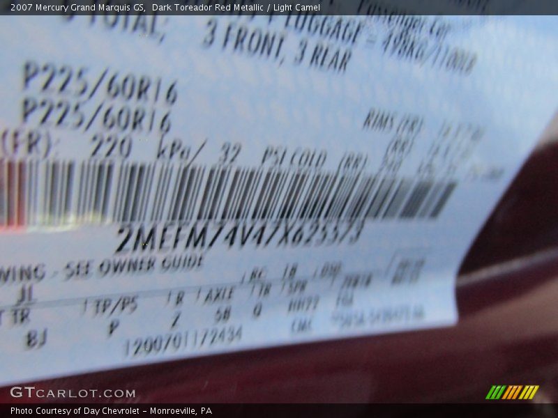 Dark Toreador Red Metallic / Light Camel 2007 Mercury Grand Marquis GS
