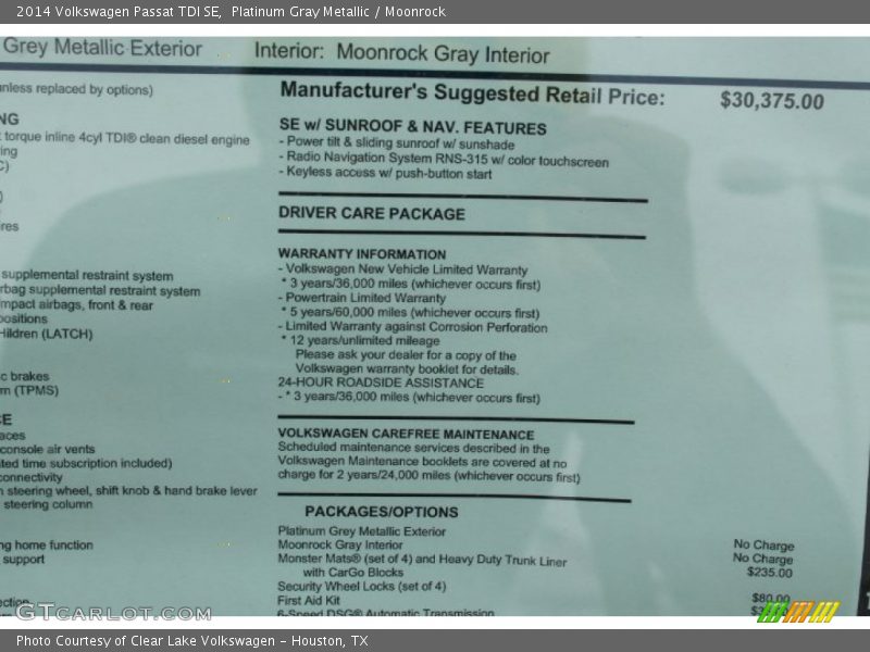Platinum Gray Metallic / Moonrock 2014 Volkswagen Passat TDI SE
