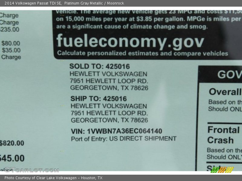 Platinum Gray Metallic / Moonrock 2014 Volkswagen Passat TDI SE