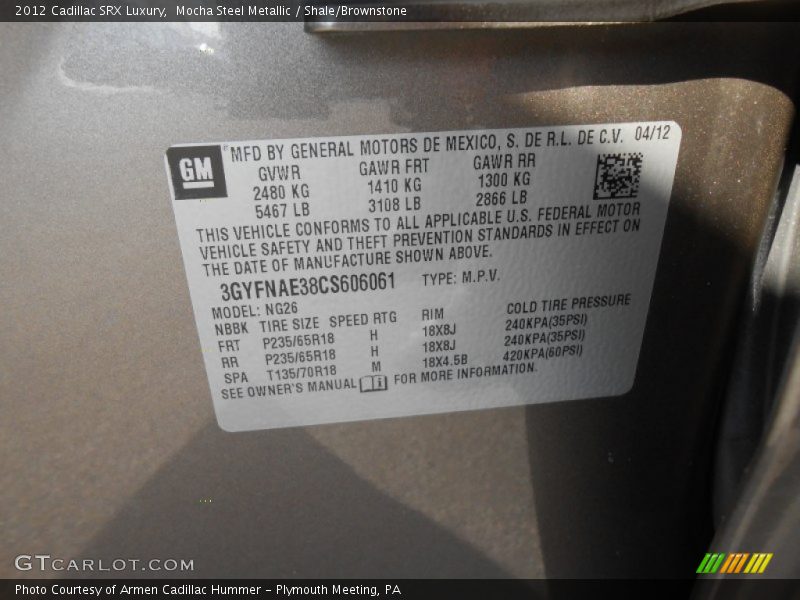 Mocha Steel Metallic / Shale/Brownstone 2012 Cadillac SRX Luxury