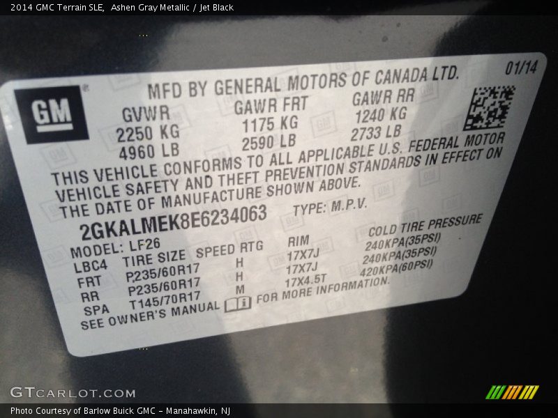 Ashen Gray Metallic / Jet Black 2014 GMC Terrain SLE