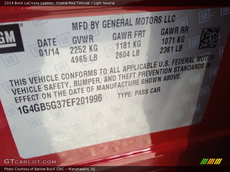 Crystal Red Tintcoat / Light Neutral 2014 Buick LaCrosse Leather