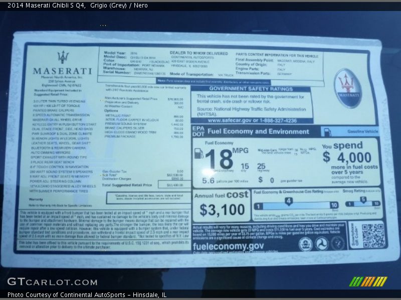 Grigio (Grey) / Nero 2014 Maserati Ghibli S Q4