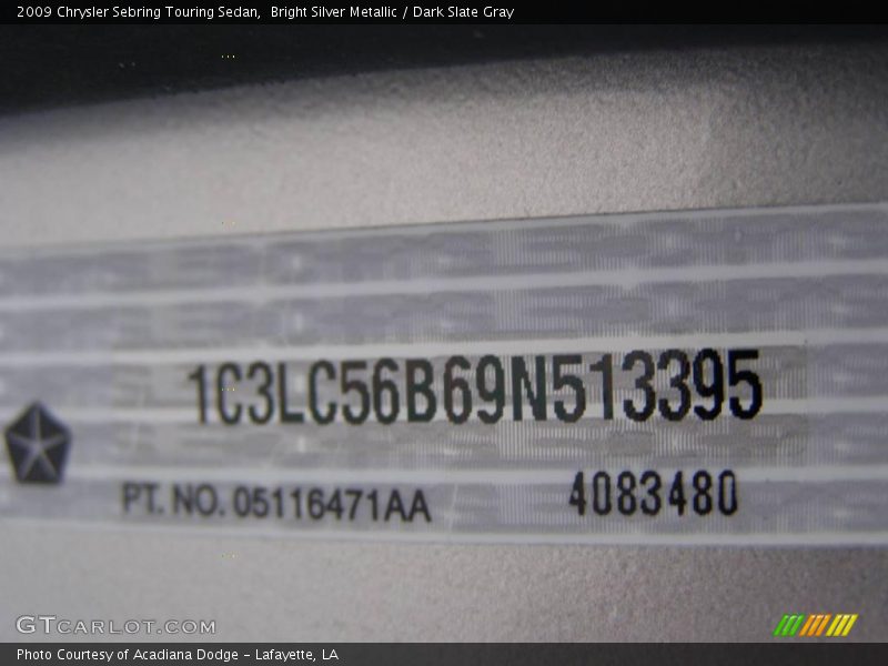 Bright Silver Metallic / Dark Slate Gray 2009 Chrysler Sebring Touring Sedan