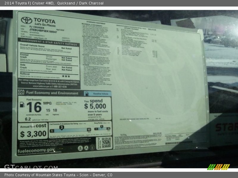 Quicksand / Dark Charcoal 2014 Toyota FJ Cruiser 4WD