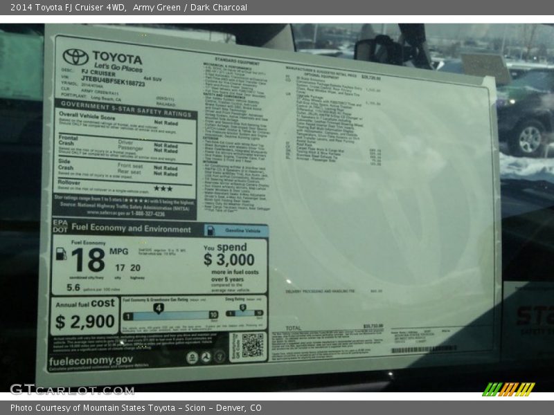 Army Green / Dark Charcoal 2014 Toyota FJ Cruiser 4WD