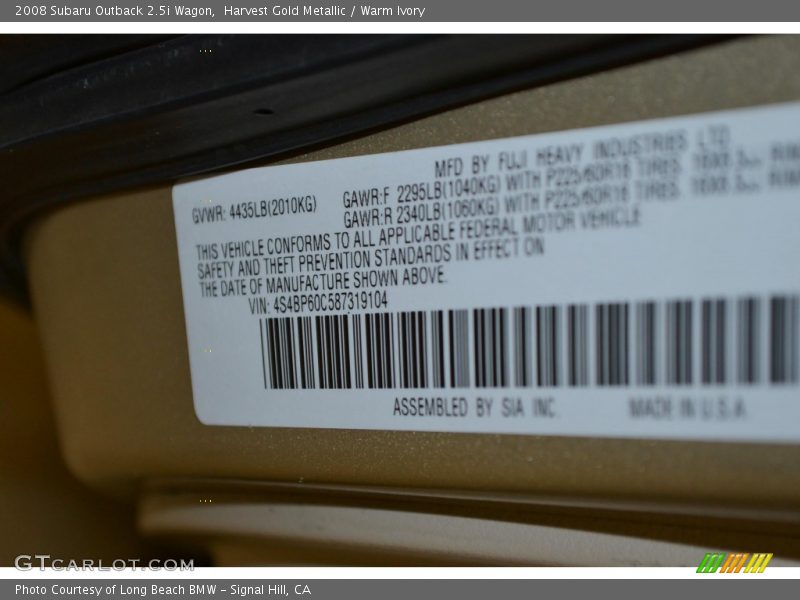 Harvest Gold Metallic / Warm Ivory 2008 Subaru Outback 2.5i Wagon