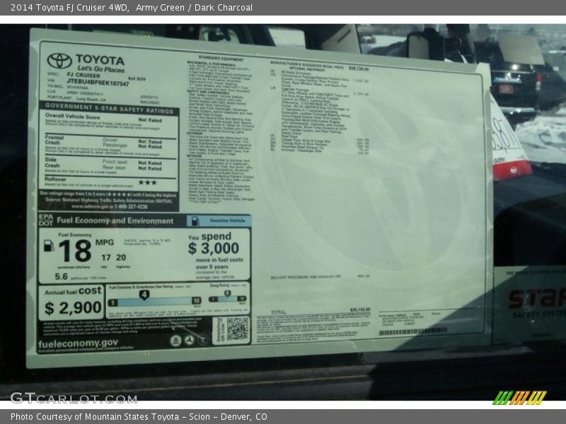 Army Green / Dark Charcoal 2014 Toyota FJ Cruiser 4WD