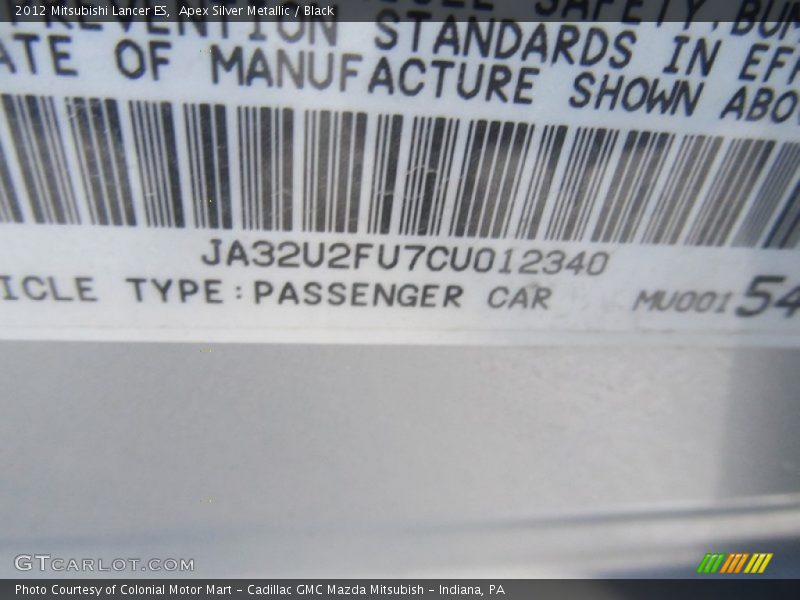 Apex Silver Metallic / Black 2012 Mitsubishi Lancer ES
