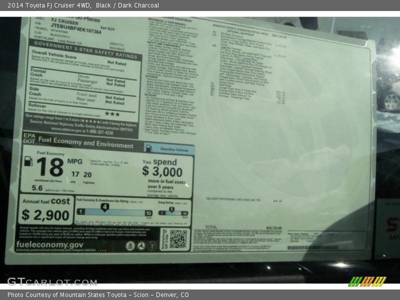 Black / Dark Charcoal 2014 Toyota FJ Cruiser 4WD