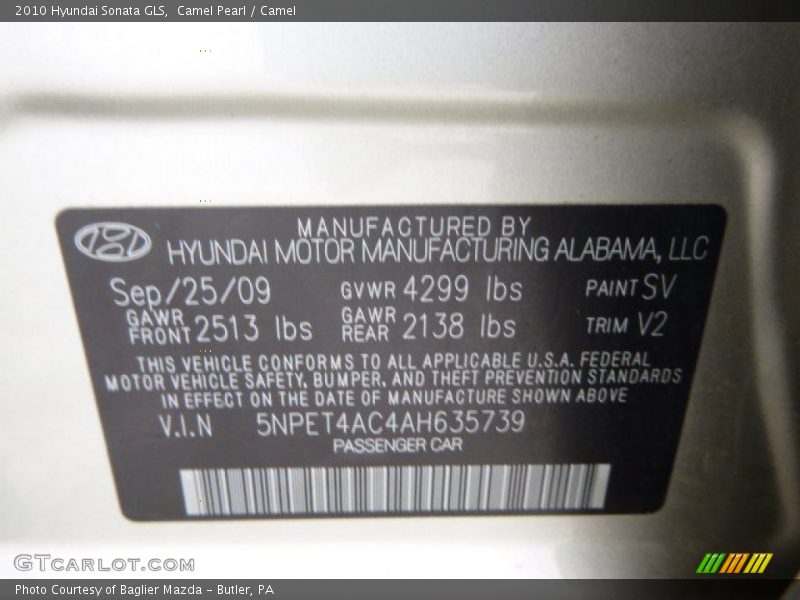 Camel Pearl / Camel 2010 Hyundai Sonata GLS
