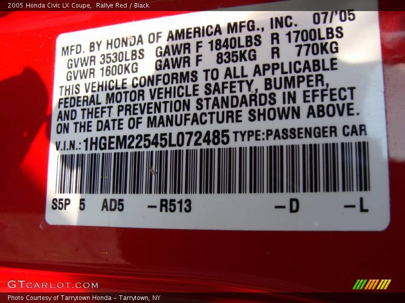 Rallye Red / Black 2005 Honda Civic LX Coupe