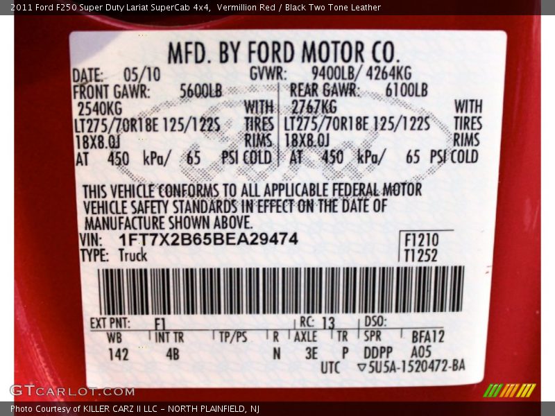 Vermillion Red / Black Two Tone Leather 2011 Ford F250 Super Duty Lariat SuperCab 4x4