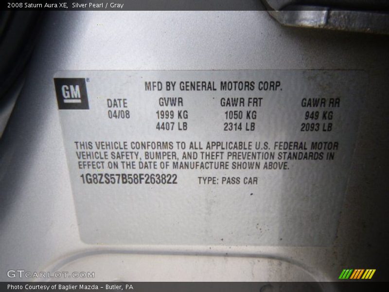 Silver Pearl / Gray 2008 Saturn Aura XE