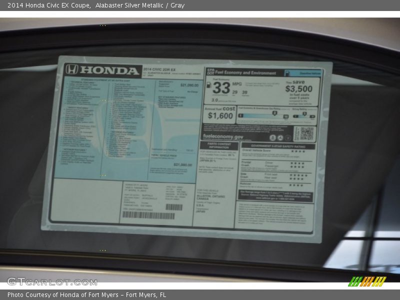 Alabaster Silver Metallic / Gray 2014 Honda Civic EX Coupe