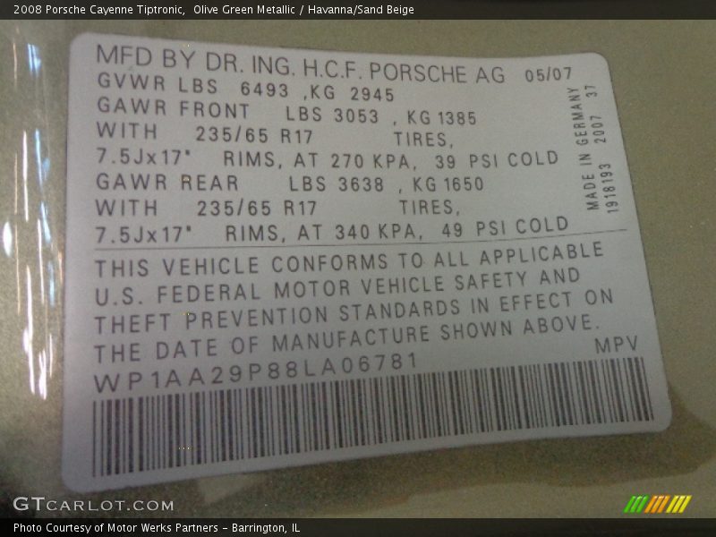 Olive Green Metallic / Havanna/Sand Beige 2008 Porsche Cayenne Tiptronic