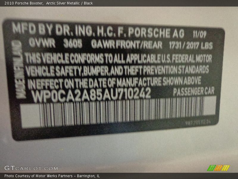 Arctic Silver Metallic / Black 2010 Porsche Boxster