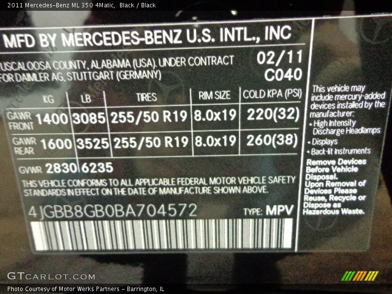 Black / Black 2011 Mercedes-Benz ML 350 4Matic