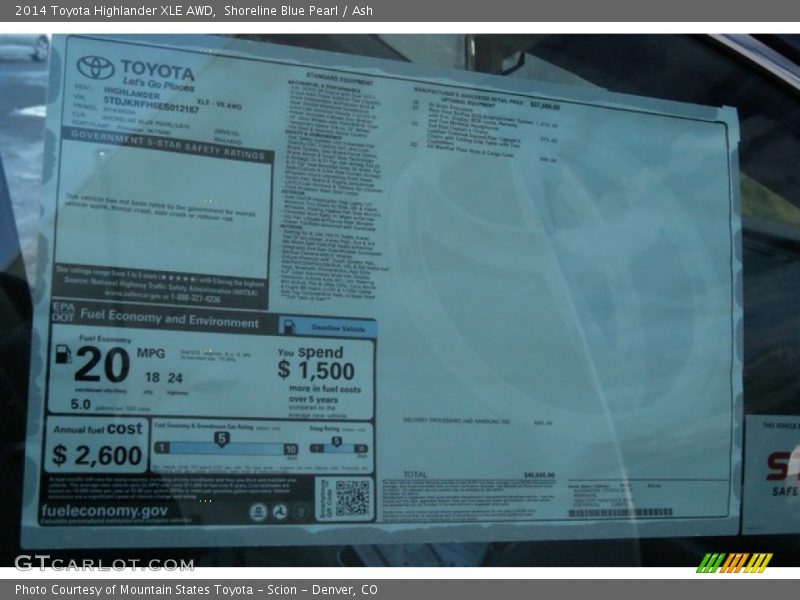 Shoreline Blue Pearl / Ash 2014 Toyota Highlander XLE AWD