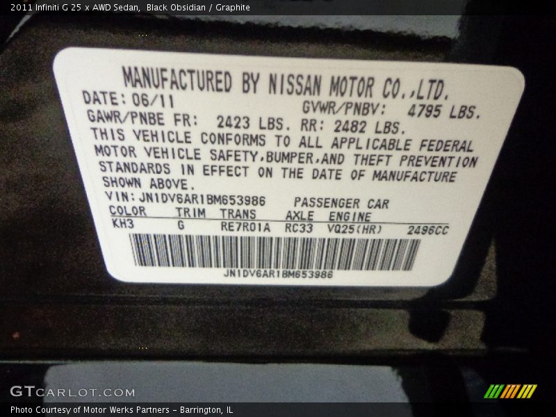 Black Obsidian / Graphite 2011 Infiniti G 25 x AWD Sedan
