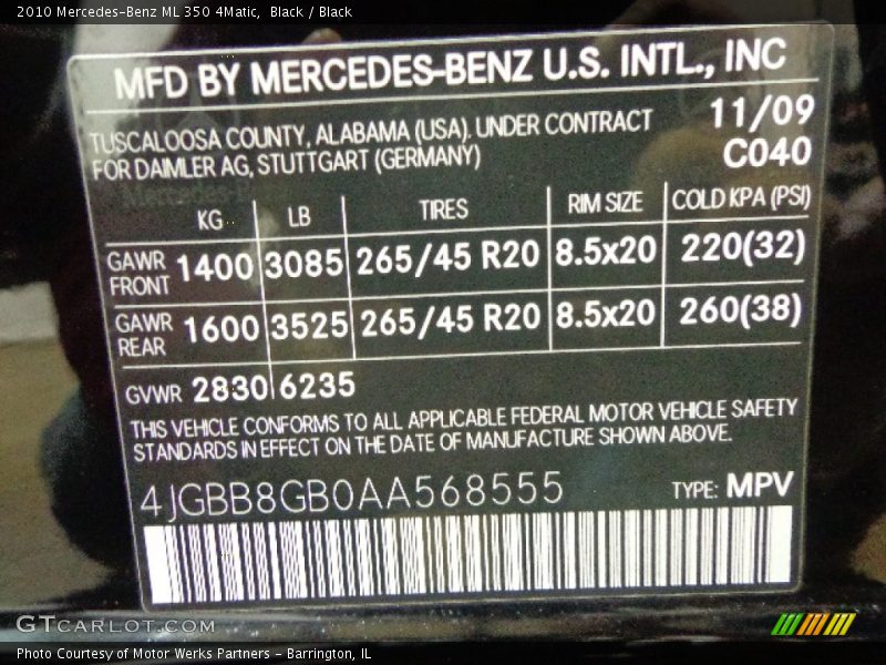 Black / Black 2010 Mercedes-Benz ML 350 4Matic