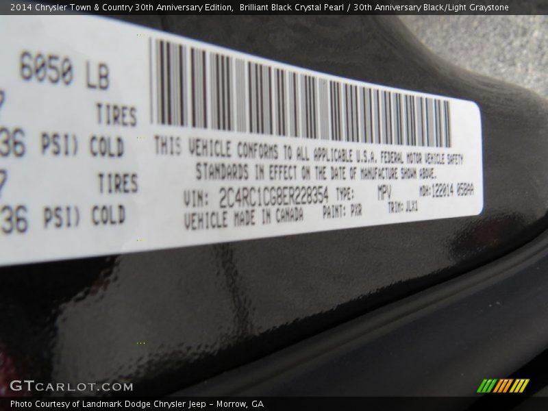 Brilliant Black Crystal Pearl / 30th Anniversary Black/Light Graystone 2014 Chrysler Town & Country 30th Anniversary Edition