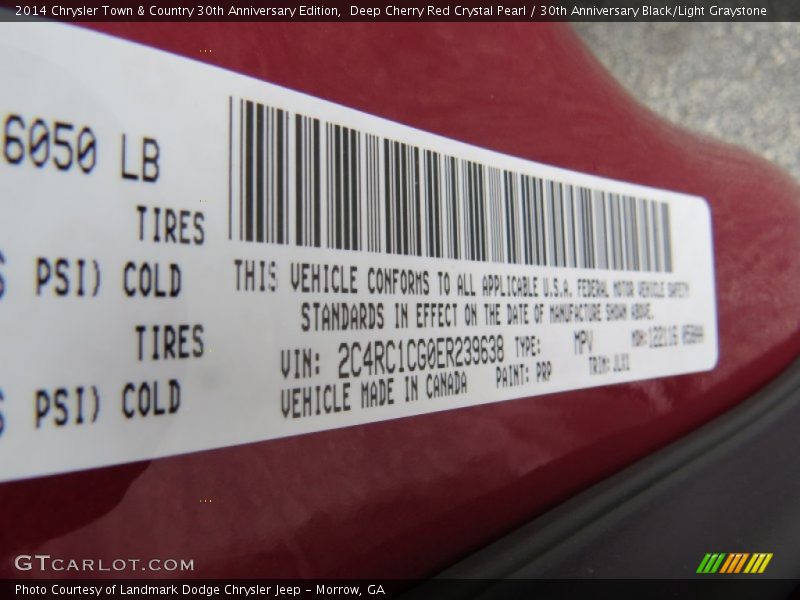 Deep Cherry Red Crystal Pearl / 30th Anniversary Black/Light Graystone 2014 Chrysler Town & Country 30th Anniversary Edition