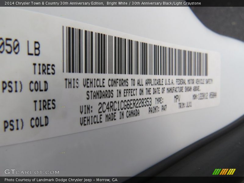 Bright White / 30th Anniversary Black/Light Graystone 2014 Chrysler Town & Country 30th Anniversary Edition