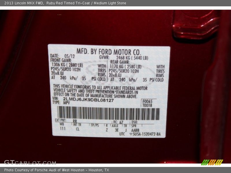 Ruby Red Tinted Tri-Coat / Medium Light Stone 2013 Lincoln MKX FWD