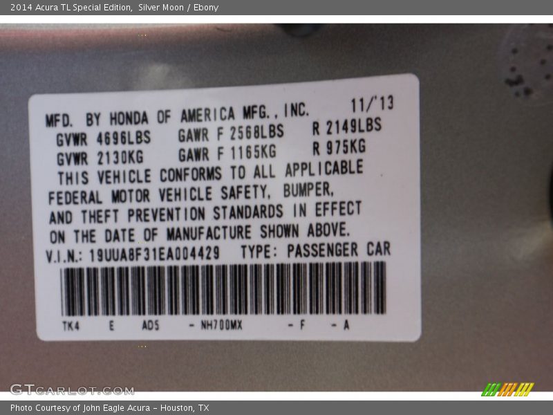 Silver Moon / Ebony 2014 Acura TL Special Edition