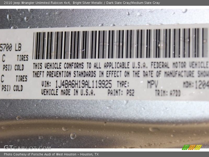 Bright Silver Metallic / Dark Slate Gray/Medium Slate Gray 2010 Jeep Wrangler Unlimited Rubicon 4x4