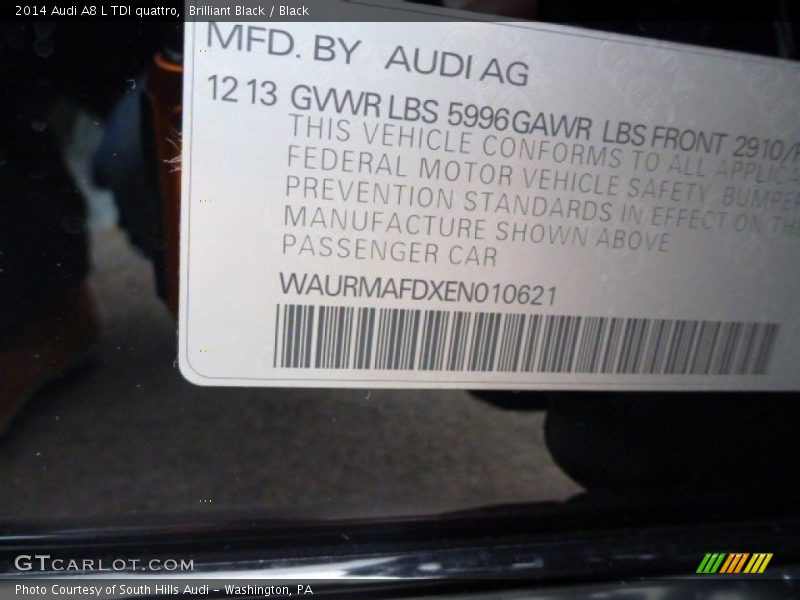 Brilliant Black / Black 2014 Audi A8 L TDI quattro