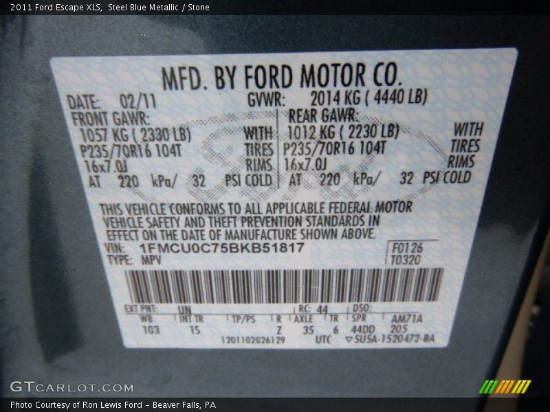 Steel Blue Metallic / Stone 2011 Ford Escape XLS