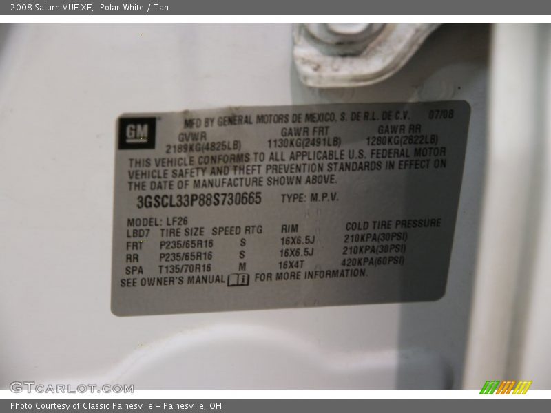 Polar White / Tan 2008 Saturn VUE XE