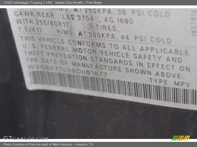 Alaska Grey Metallic / Pure Beige 2008 Volkswagen Touareg 2 VR6