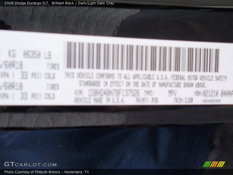 Brilliant Black / Dark/Light Slate Gray 2008 Dodge Durango SLT