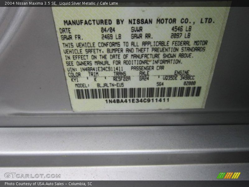 Liquid Silver Metallic / Cafe Latte 2004 Nissan Maxima 3.5 SE