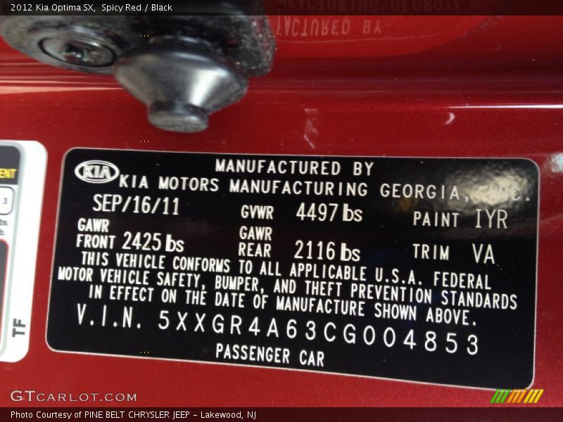 Spicy Red / Black 2012 Kia Optima SX