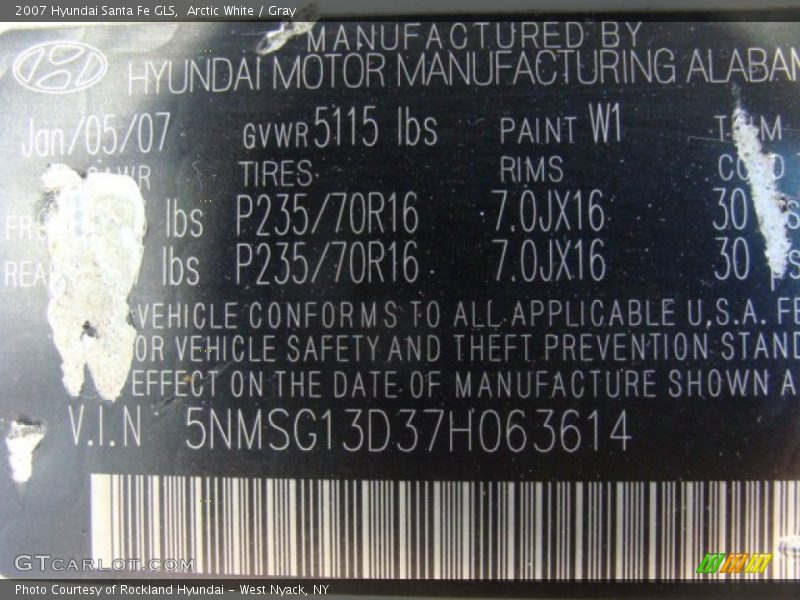 Arctic White / Gray 2007 Hyundai Santa Fe GLS