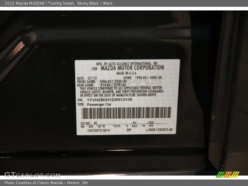 Ebony Black / Black 2013 Mazda MAZDA6 i Touring Sedan