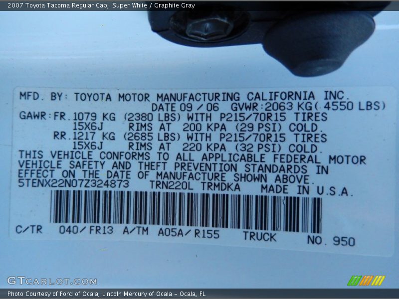 Super White / Graphite Gray 2007 Toyota Tacoma Regular Cab