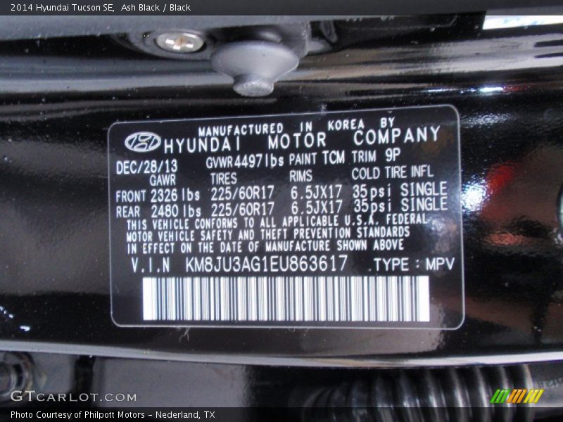 Ash Black / Black 2014 Hyundai Tucson SE