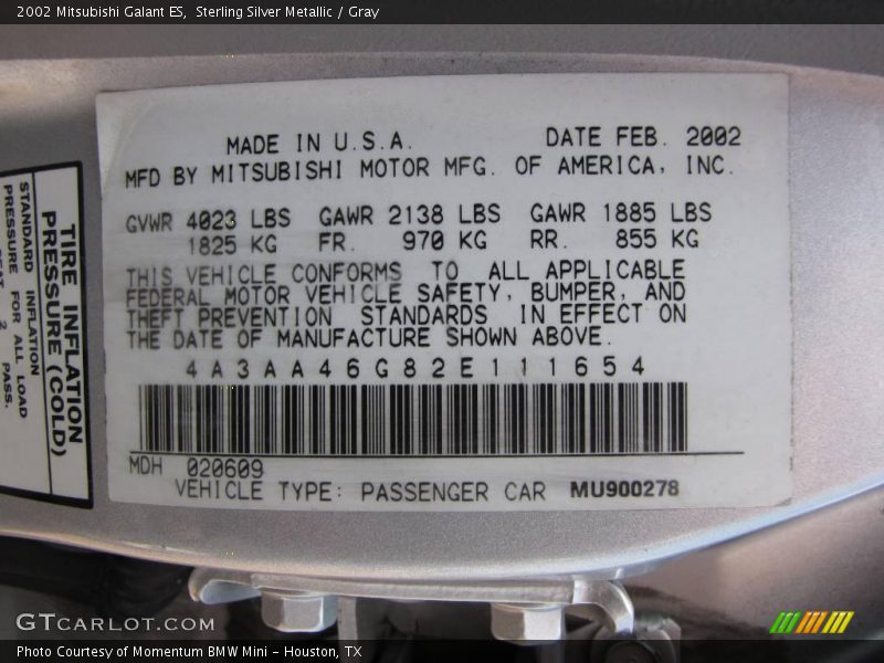 Sterling Silver Metallic / Gray 2002 Mitsubishi Galant ES
