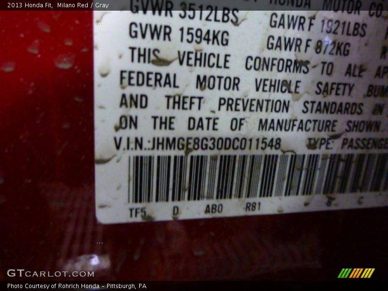 Milano Red / Gray 2013 Honda Fit